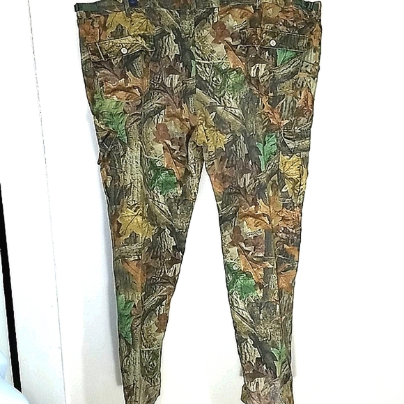 Camo Cargo Pants Mens 6 pocket Timber Camouflage Deer Duck Hunting 56 W adj - Picture 2 of 10